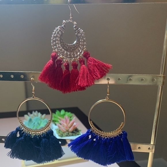 SALE💚 any 3 for $18 💚
 Bohemian Tassel Fan Dangle Earrings Hoops - Picture 1 of 4